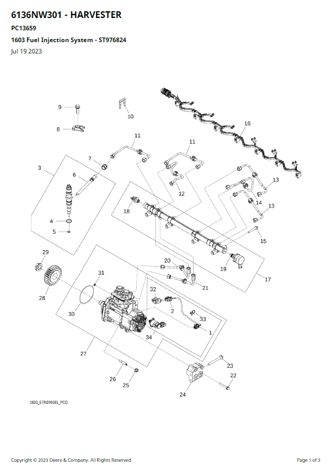 John Deere PC13659 6136NW301 Agricultural Harvester Parts Manual