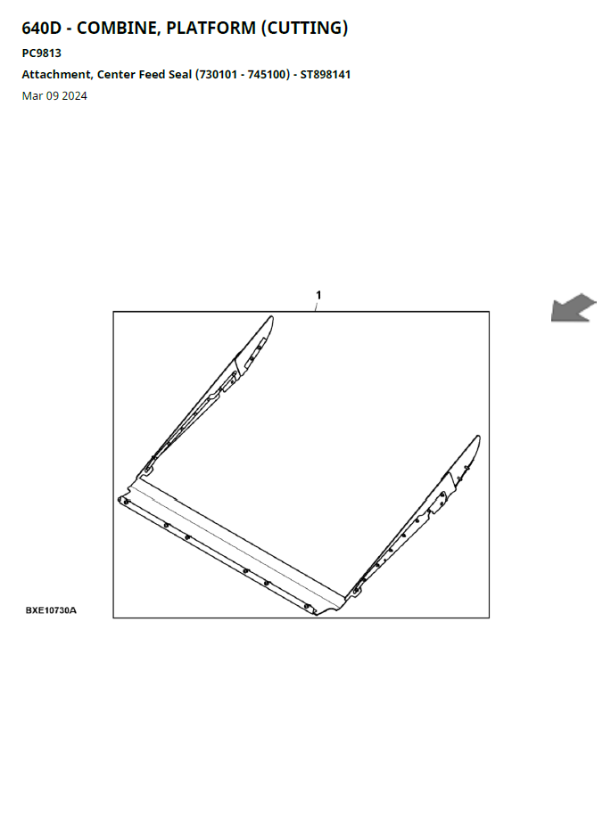 John Deere PC9813 640D Combine Cutting Attachment Parts Manual