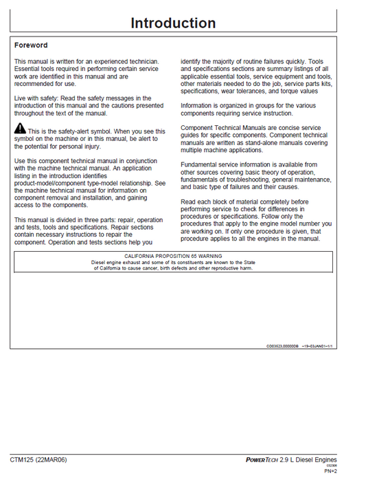 John Deere PowerTech 2.9L Diesel Engine CTM125 Repair Guide PDF