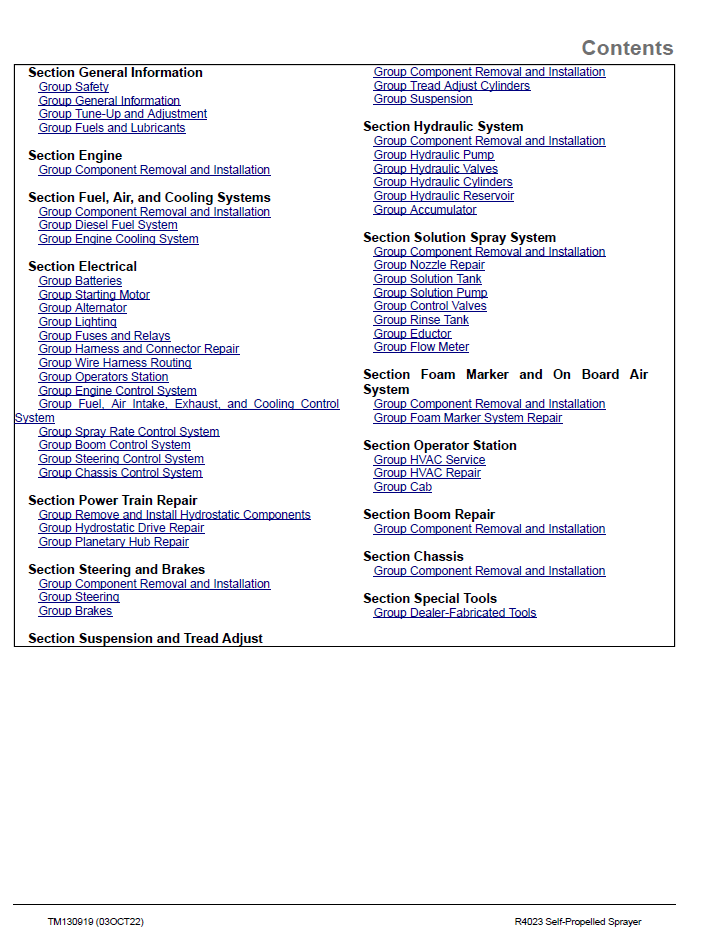 John Deere R4023 Crop Sprayer Factory Technical Manual PDF