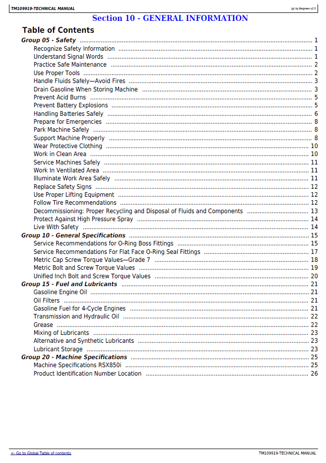 John Deere RSX850i Gator Technical Service Maintenance Manual TM109919