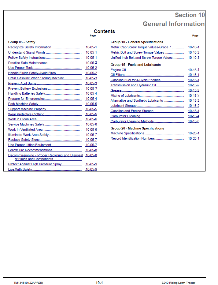 John Deere S240 Riding Mower Factory Technical Manual PDF