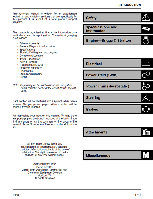 John Deere Sabre 1842GV 1842HV Tractor TM1740 Service Manual