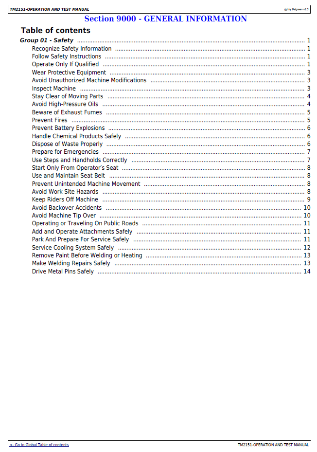 John Deere Skid Steer Loader Workshop Test Manual TM2151