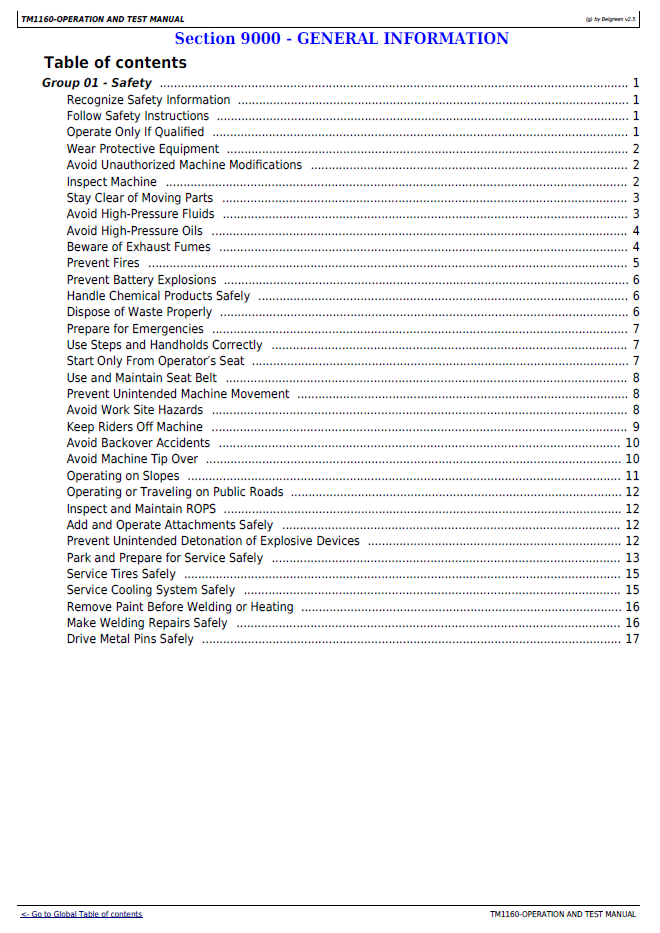 John Deere TM1160 Heavy Equipment Diagnostic Repair Manual