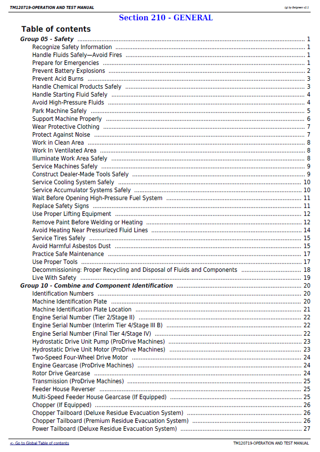 John Deere TM120719 Combine Guide | S Series Troubleshooting Manual