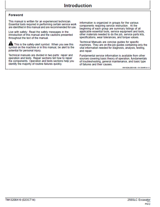 John Deere TM13208X19 250GLC Excavator Diagnostic Service Manual