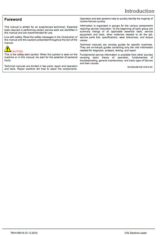 John Deere TM14156X19 310L Backhoe Loader Diagnostic Manual