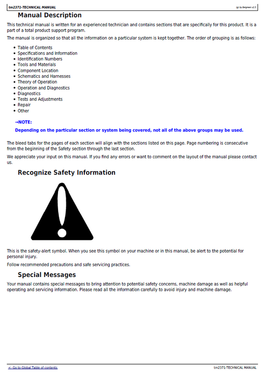 John Deere TM2371 Diagnostic & Service Manual for LA Series Tractors