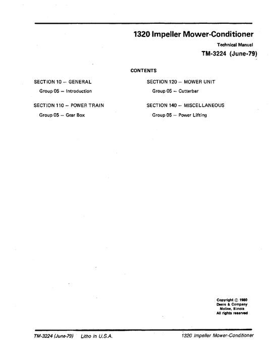 John Deere TM3224 Service Manual for 1320 Impeller Mower Conditioner