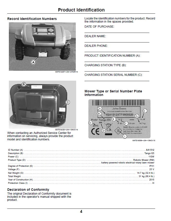 John Deere Tango E5 Series II Autonomous Mower Operation & Maintenance Manual OMSAU14125