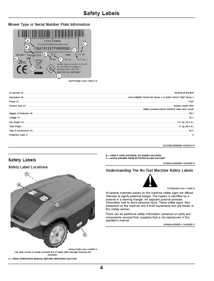 John Deere Tango E5 Series II Autonomous Mower Operation & Maintenance Manual OMSAU15223
