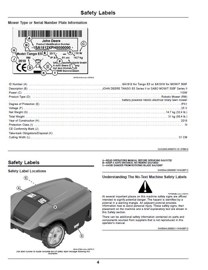 John Deere Tango E5 Series II Autonomous Mower Operation & Maintenance Manual SAU15849