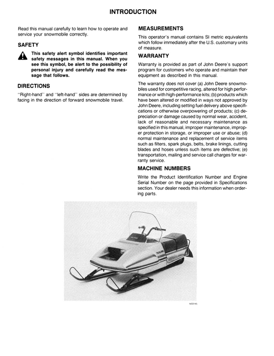 John Deere Trailfire LX Snowmobile OMM69754 Operation & Maintenance Manual PDF