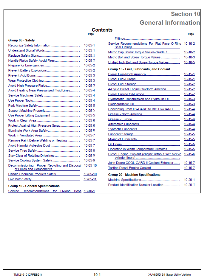 John Deere XUV855D S4 Gator Factory Technical Repair Manual