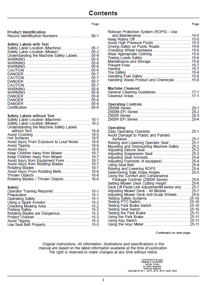 John Deere Z900M & Z900R Zero Turn Mower User Manual OMUC37498