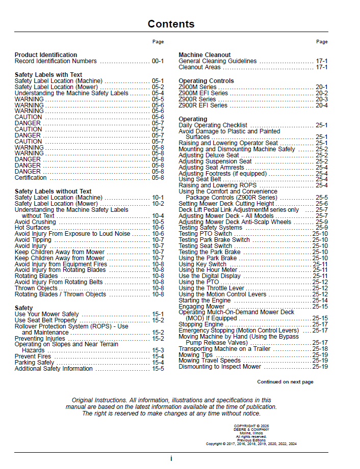 John Deere Z900 Pro Series Zero-Turn Mower Manual