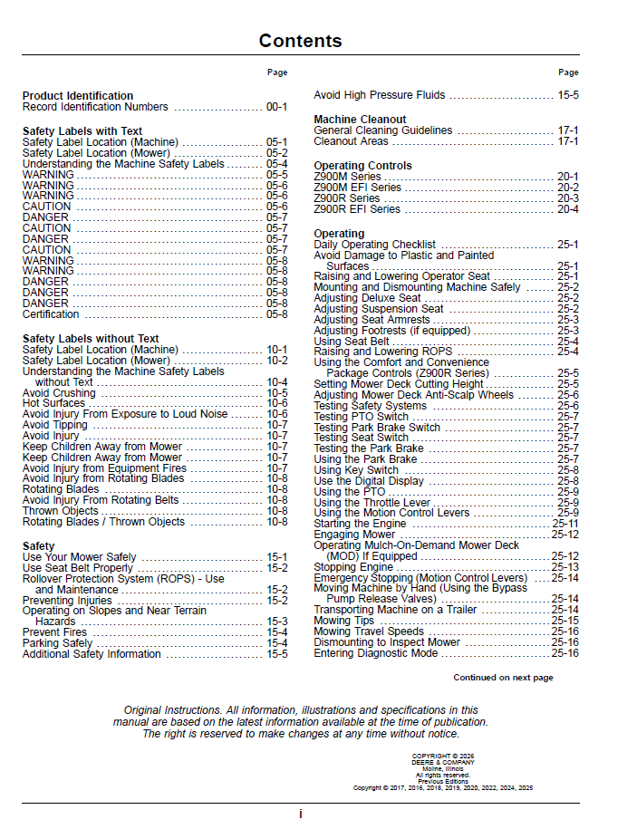 John Deere Z900 Pro Series Zero Turn Mower Operator Manual Download Guide