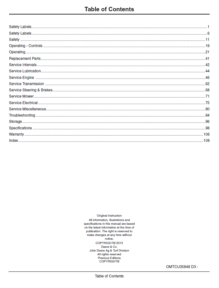 John Deere Z900 Series ZTrak Operator Manual (OMTCU35848)