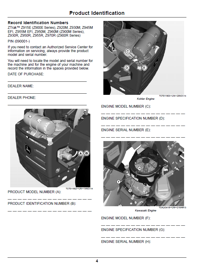 John Deere ZTrak Pro Series Gas Mower Manual - Model Z900E, M, R