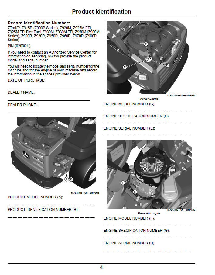 John Deere ZTrak™ Pro Series Z900 Gas Mower Manual (OMTCU36879)