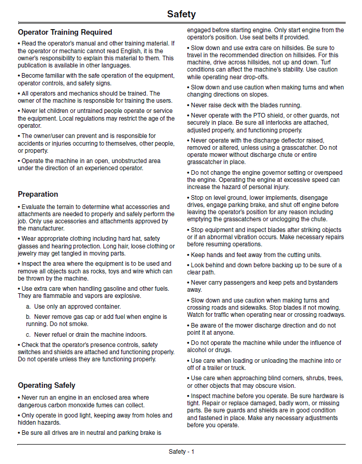 John Deere ZTrak Pro Series Z900 Series Operator Manual & Specs