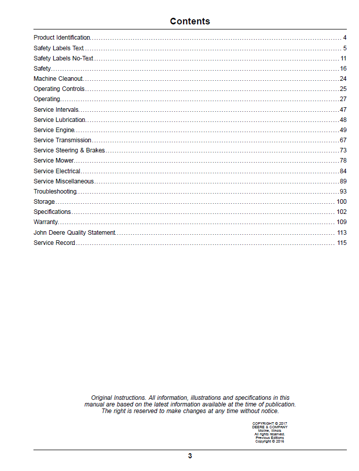John Deere ZTrak Pro Z900 Series Gas Operator Manual (OMUC10539)