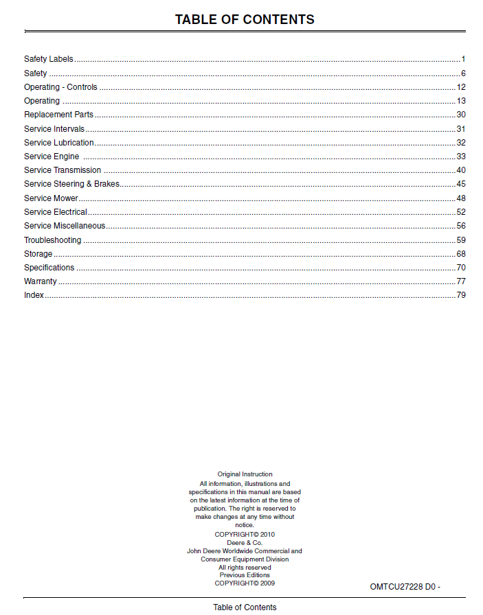 John Deere ZTrak Z910A to Z970A Operator Manual | OMTCU27228 Guide