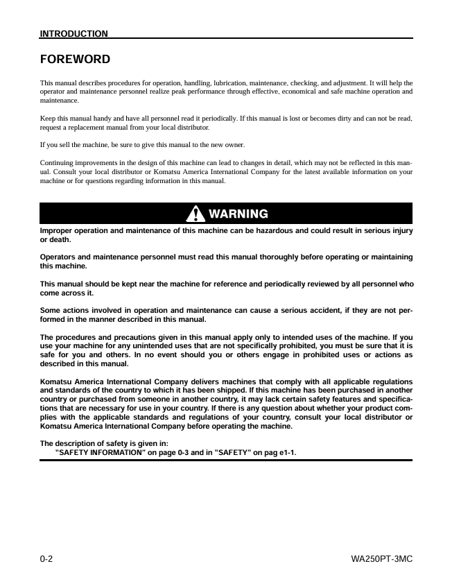 KOMATSU WA250PT-3MC Wheel Loader Service & Maintenance Manual PDF