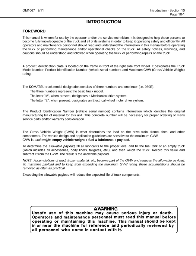 Komatsu 930E-4 Dump Truck Repair & Service Manual