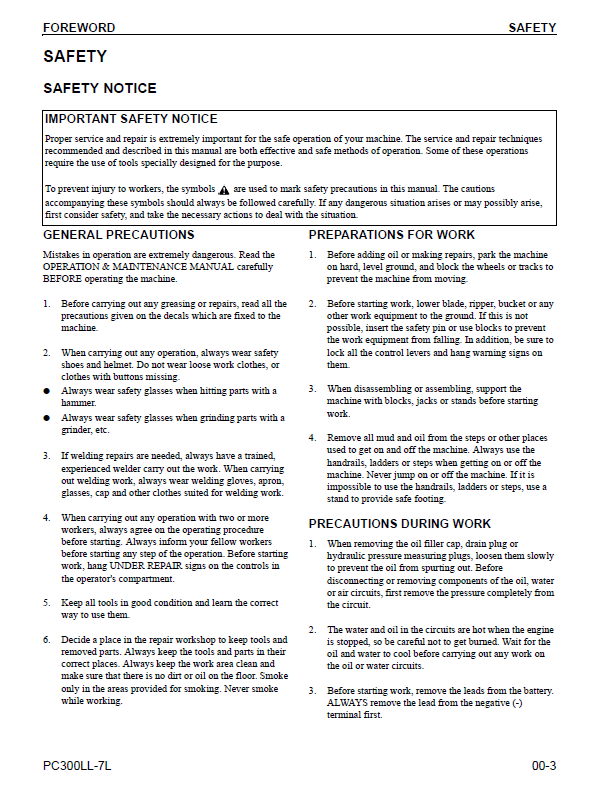 Komatsu Galeo PC300LL-7L Excavator Repair Guide CEBD012100