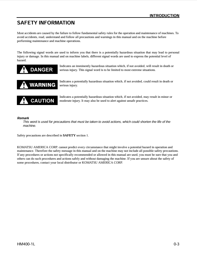 Komatsu HM400-1L Dump Truck Operation & Maintenance Guide PDF