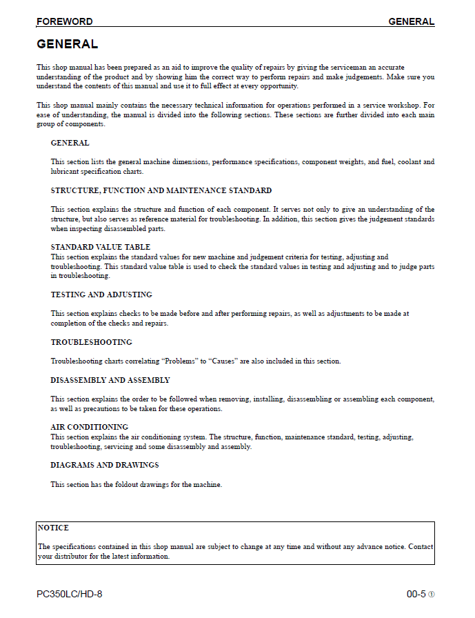 Komatsu Hydraulic Excavator Shop Manual CEBM007501 PDF