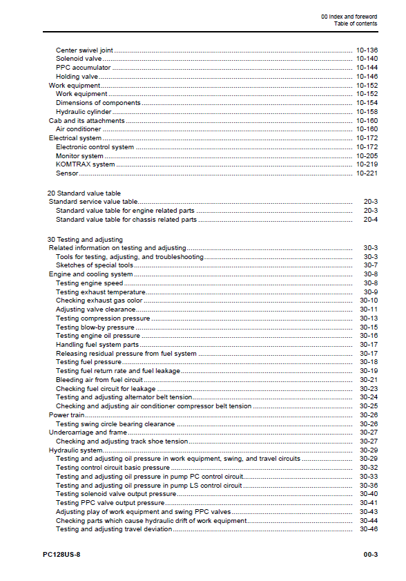 Komatsu PC128US-8 Hydraulic Excavator Maintenance Manual