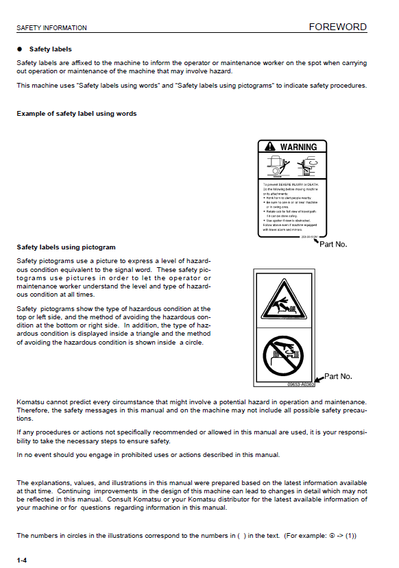 Komatsu PC130-7 Excavator Operator's Manual & Service Schedule