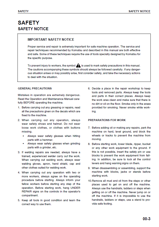 Komatsu PC308USLC-3 Hydraulic Excavator Service Shop Manual (Pub. No. SEBD033101)