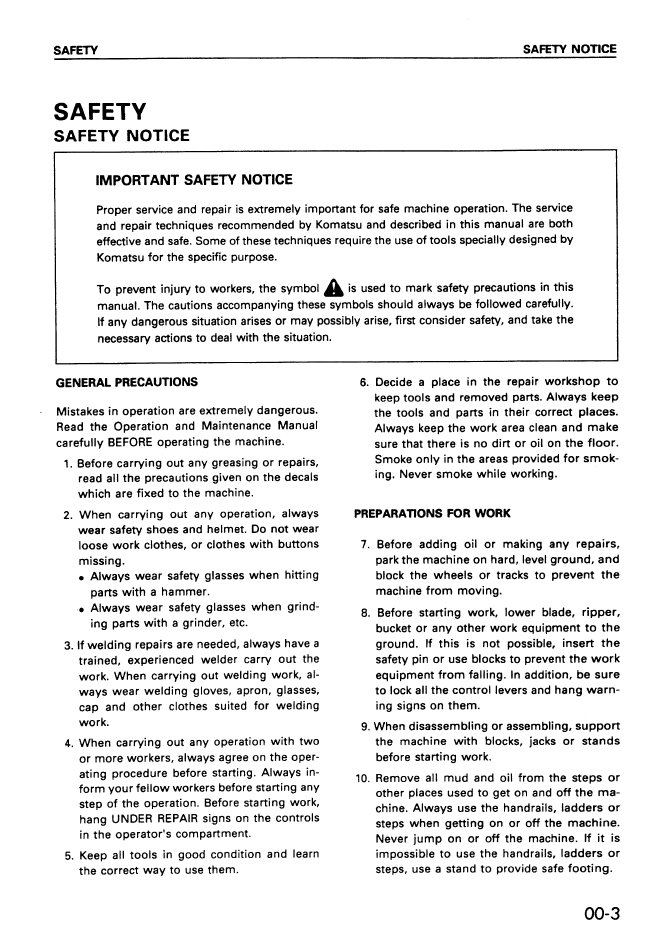 Komatsu PW100-3 Workshop Repair Manual SEBM020D0304