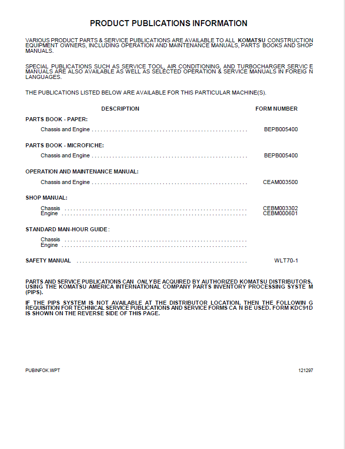 Komatsu WA320-3MC Maintenance and Repair Guide CEBD003302 PDF