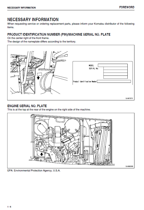Komatsu WA480-6 Wheel Loader Operator and Maintenance Handbook