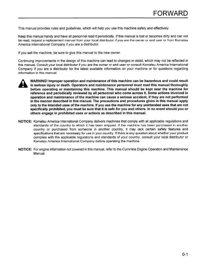 Komatsu WA500-1 Loader Operation Manual CEAD000300 PDF