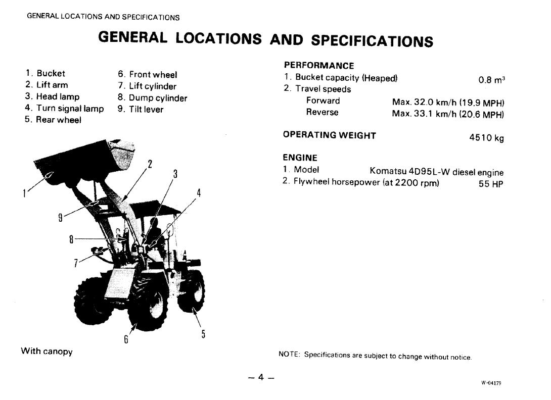 Komatsu WA70-1 Wheel Loader Operating Manual SEAM04150103