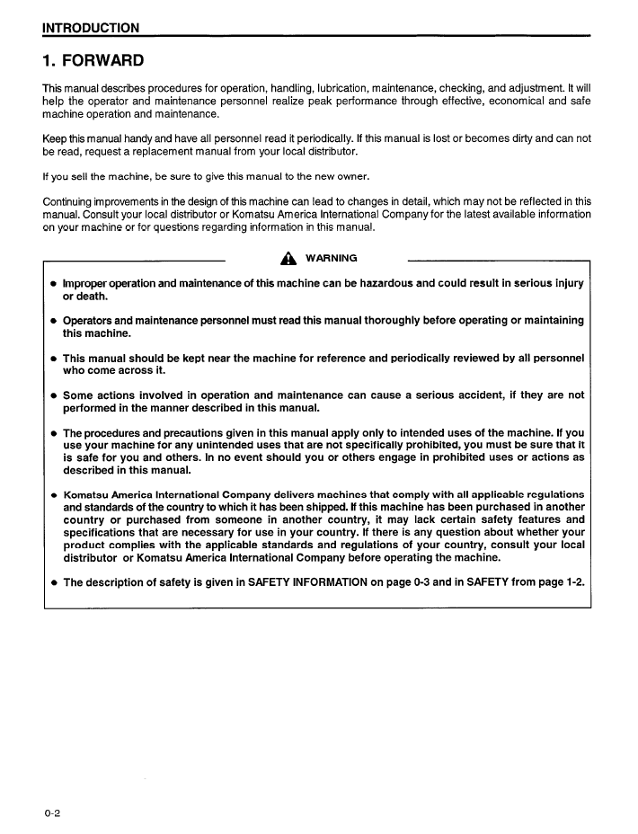 Komatsu WA800-2 Loader Operation Manual CEAD002201 PDF