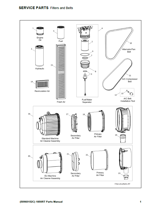 MUSTANG 1850RT Compact Track Loader Parts Manual PDF Download 50960152