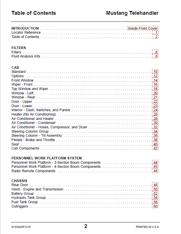 MUSTANG Tier III Telehandler Engine Parts Manual 744 944 1155 Complete PDF Guide