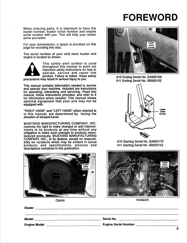 Mustang 000-14923 Operator Manual for 910-911 Skid Steer Loader PDF