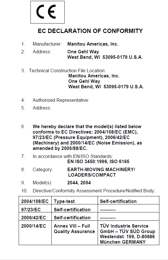 Mustang 2044 and 2054 Skid-Steer Loader Operation & Maintenance PDF