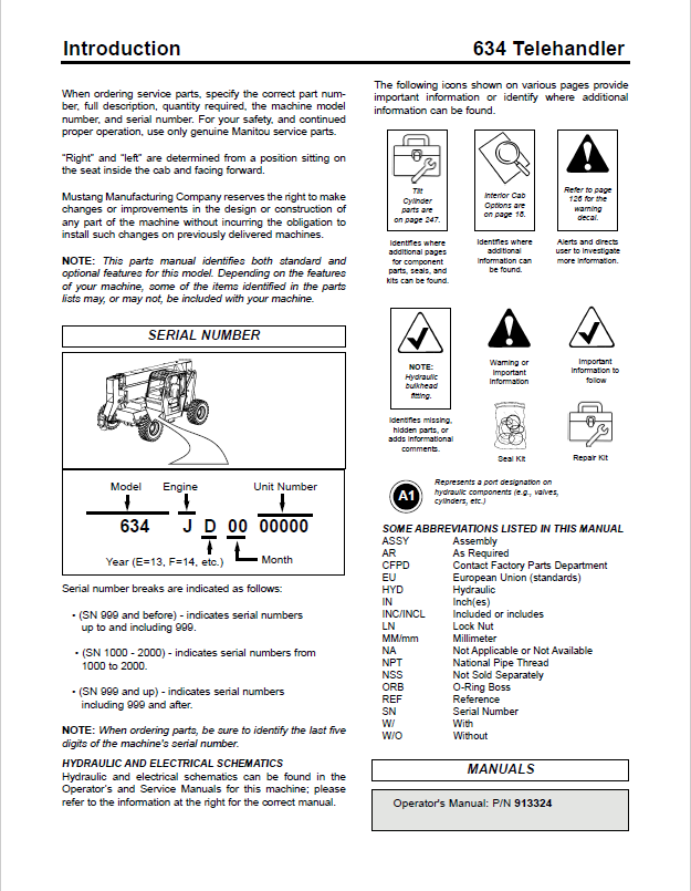 Mustang 634 Parts Book 913318 PDF with Detailed Parts Diagrams