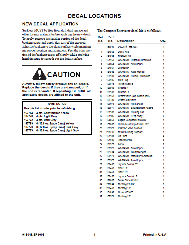 Mustang ME3003 Range Engine Tier II Excavator Parts Catalog PDF Manual
