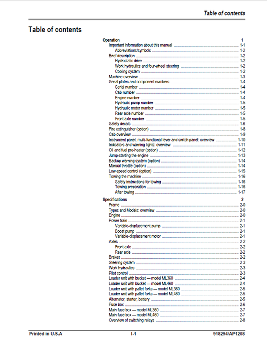 Mustang ML360 & ML460 Loader Repair and Maintenance Manual PDF 918294