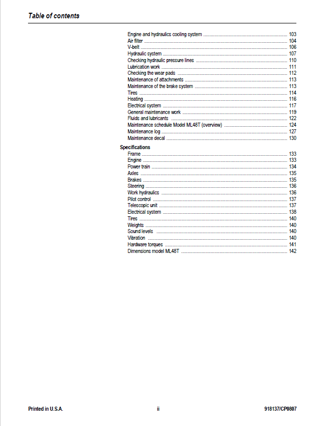 Mustang ML48T Loader Operation and Maintenance Manual PDF